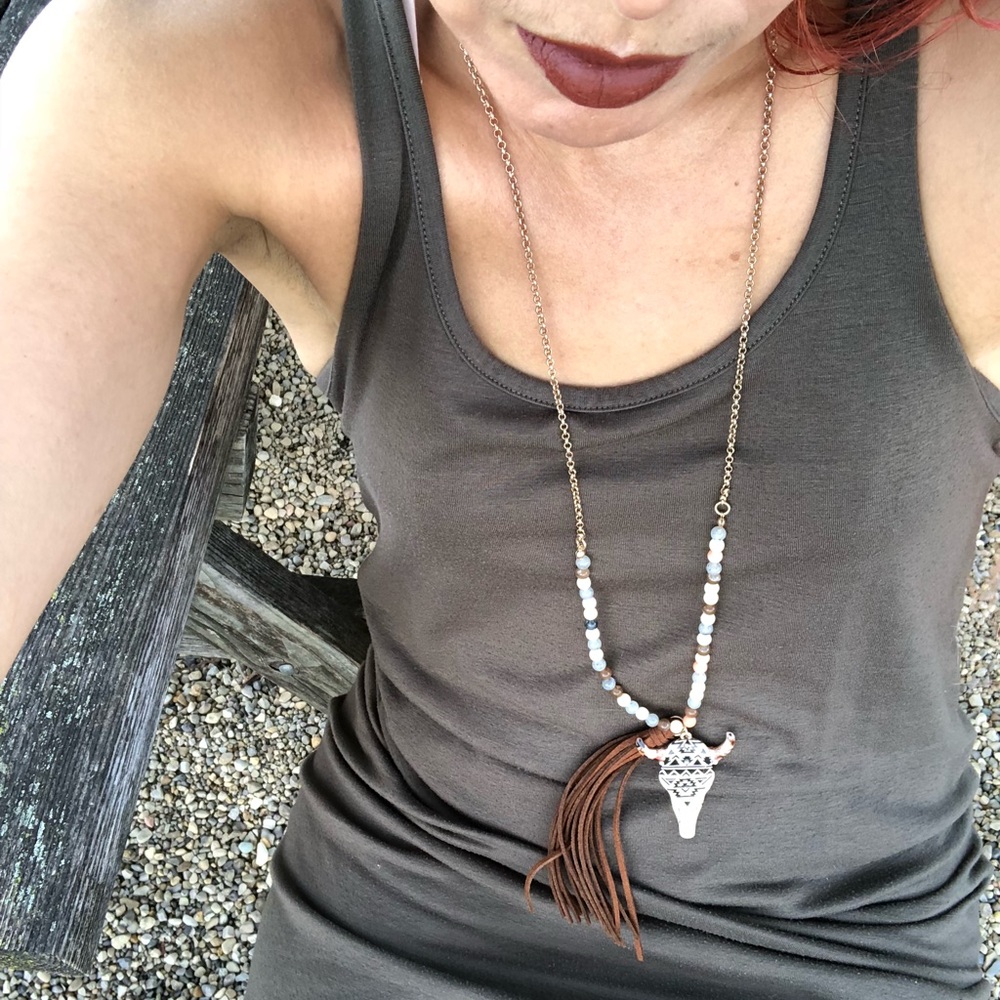 Steer Head Necklace and Earring Set - Picture 6 of 8